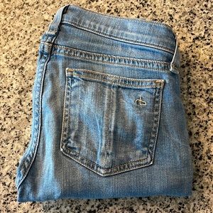 Comfy Rag and Bone skinny ankle jeans. Rips on both knees. Light medium wash